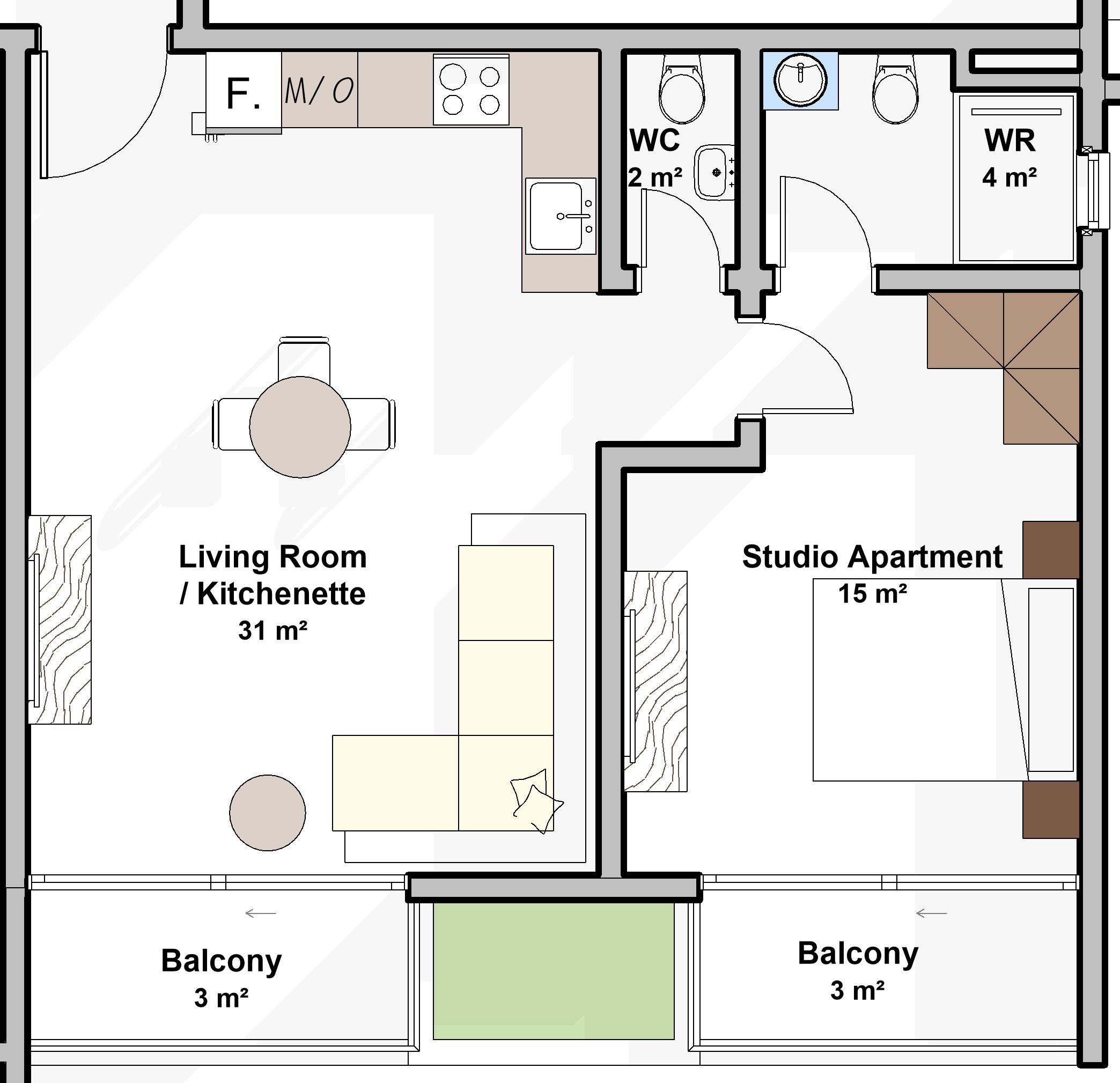 64.7 m2 _ 1 BEDROOM APARTMENT 1_ BOTTOM RIGHT