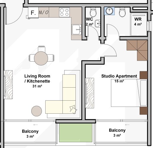 64.7 m2 _ 1 BEDROOM APARTMENT 1_ BOTTOM RIGHT
